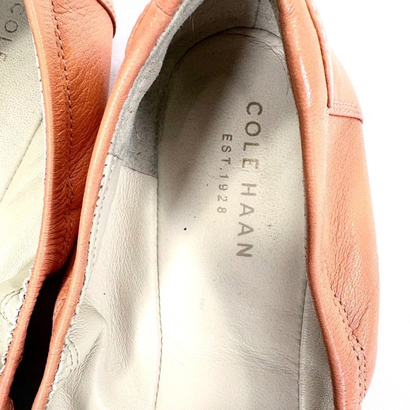 Cole Haan Ballet Flats Coral Pink Leather Bow Gold Hardware W06861 8B - Picture 6 of 9